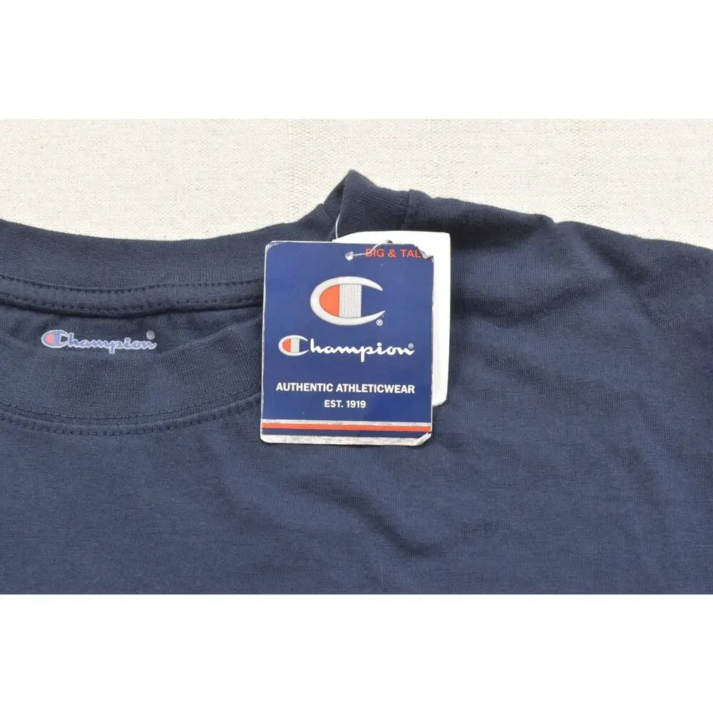 Champion Men's 2XL Big & Tall Navy Blue Script Logo Short Sleeve Cotton Tee NEW - Picture 4 of 8